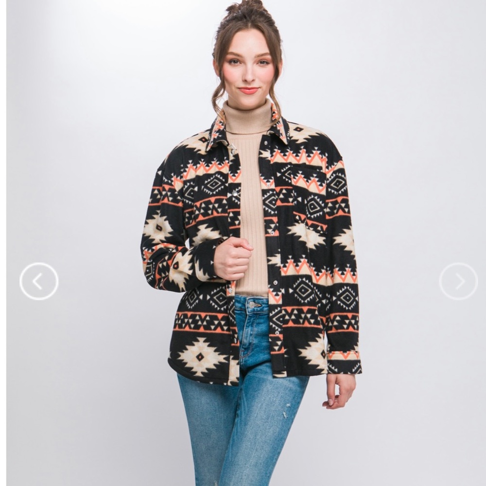 Love Tree Wool Blend Tribal Button Down